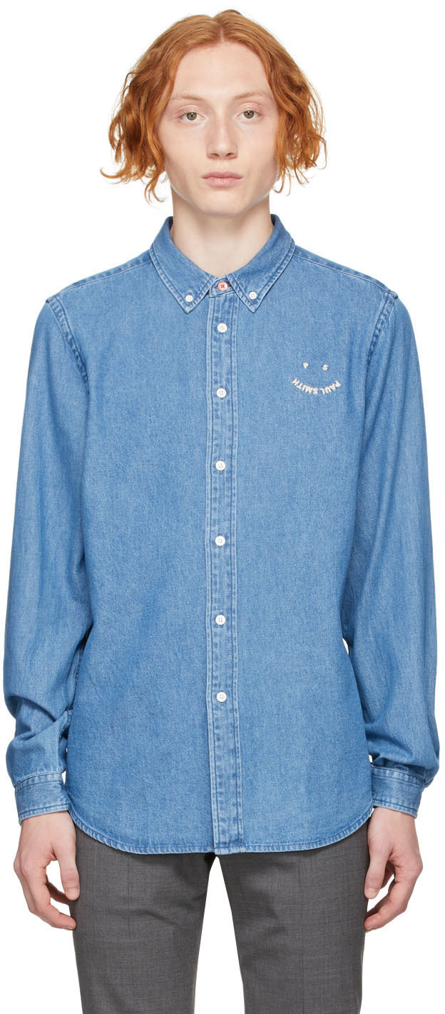 PS by Paul Smith ブルー Happy デニム シャツ