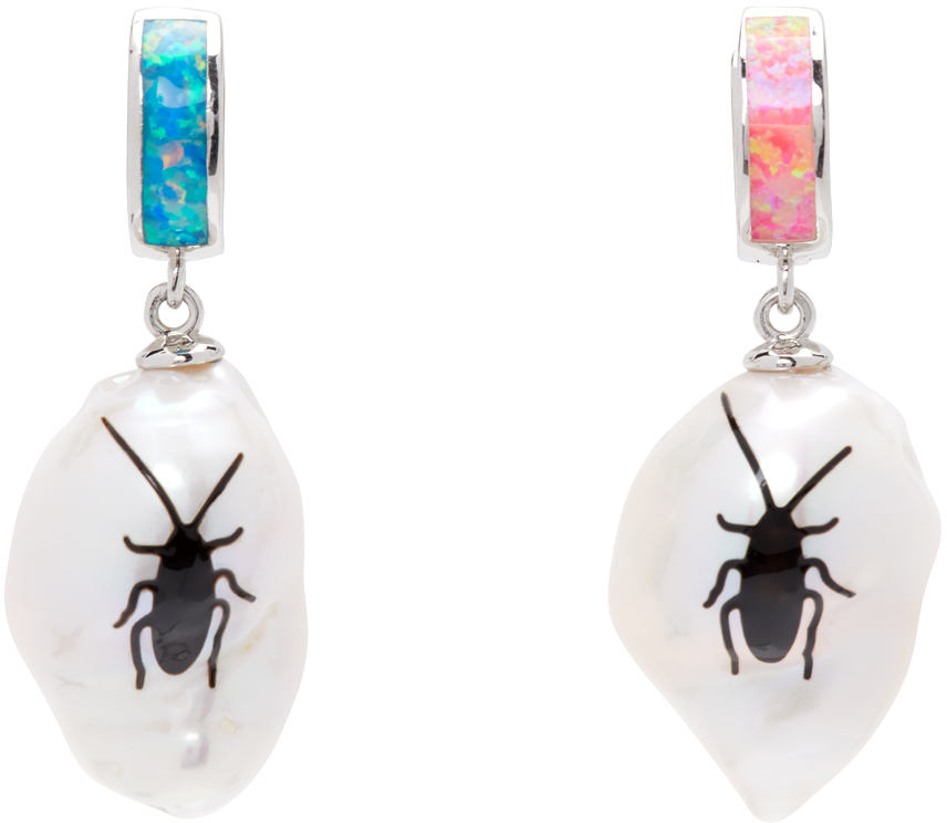 I'm Sorry by Petra Collins SSENSE Exclusive White Jiwinaia Edition Pearl Cockroach Earrings