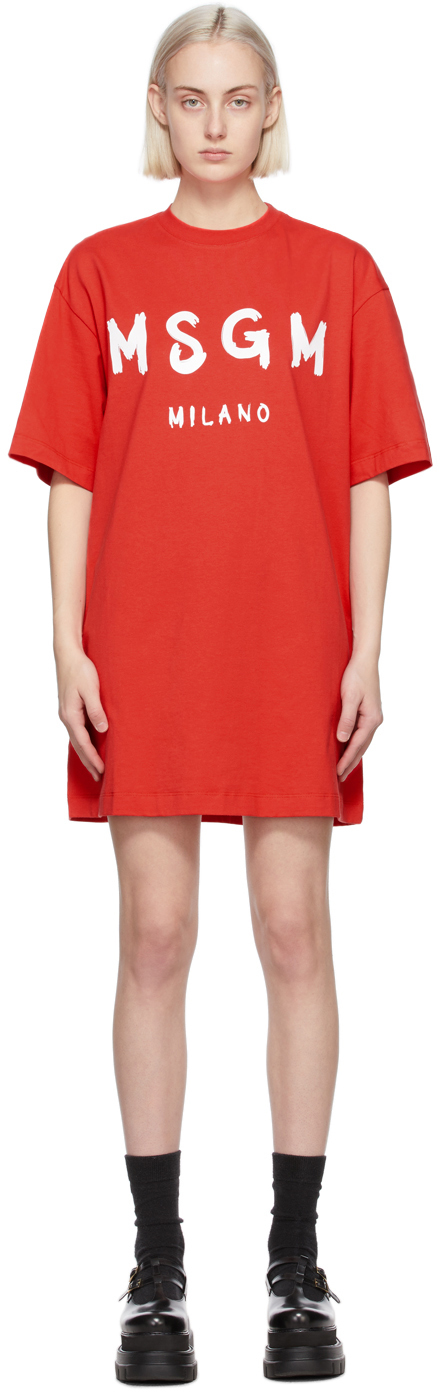 MSGM: Red Artist Logo T-Shirt Dress | SSENSE