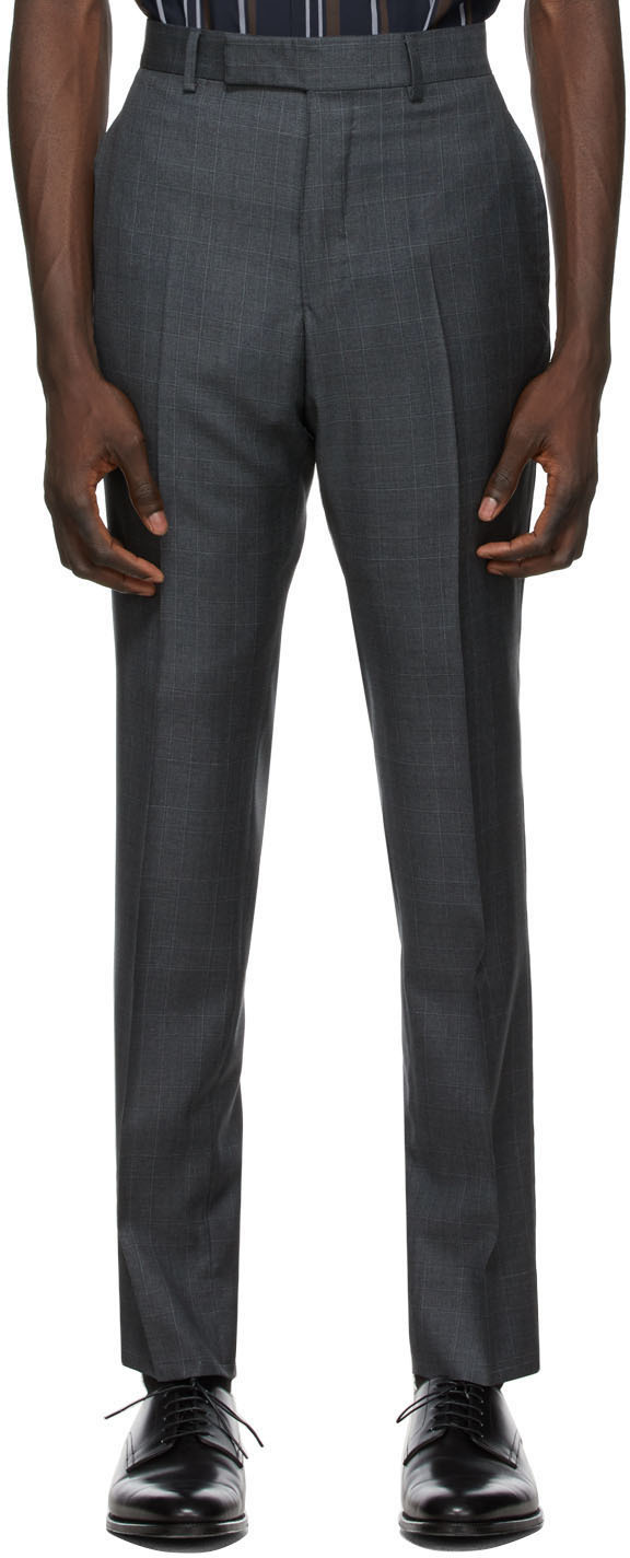 Dunhill: Grey Wool Check Mayfair Trousers | SSENSE UK