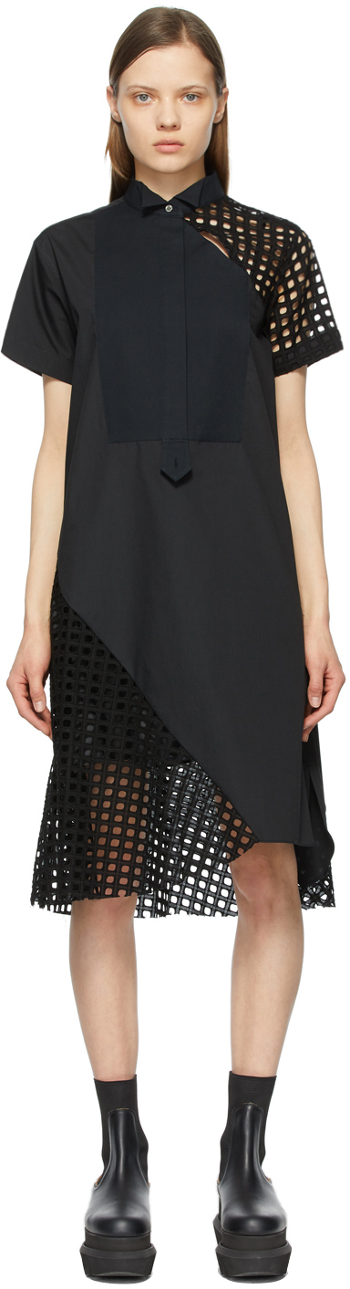 sacai: Black Poplin Embroidered Dress | SSENSE