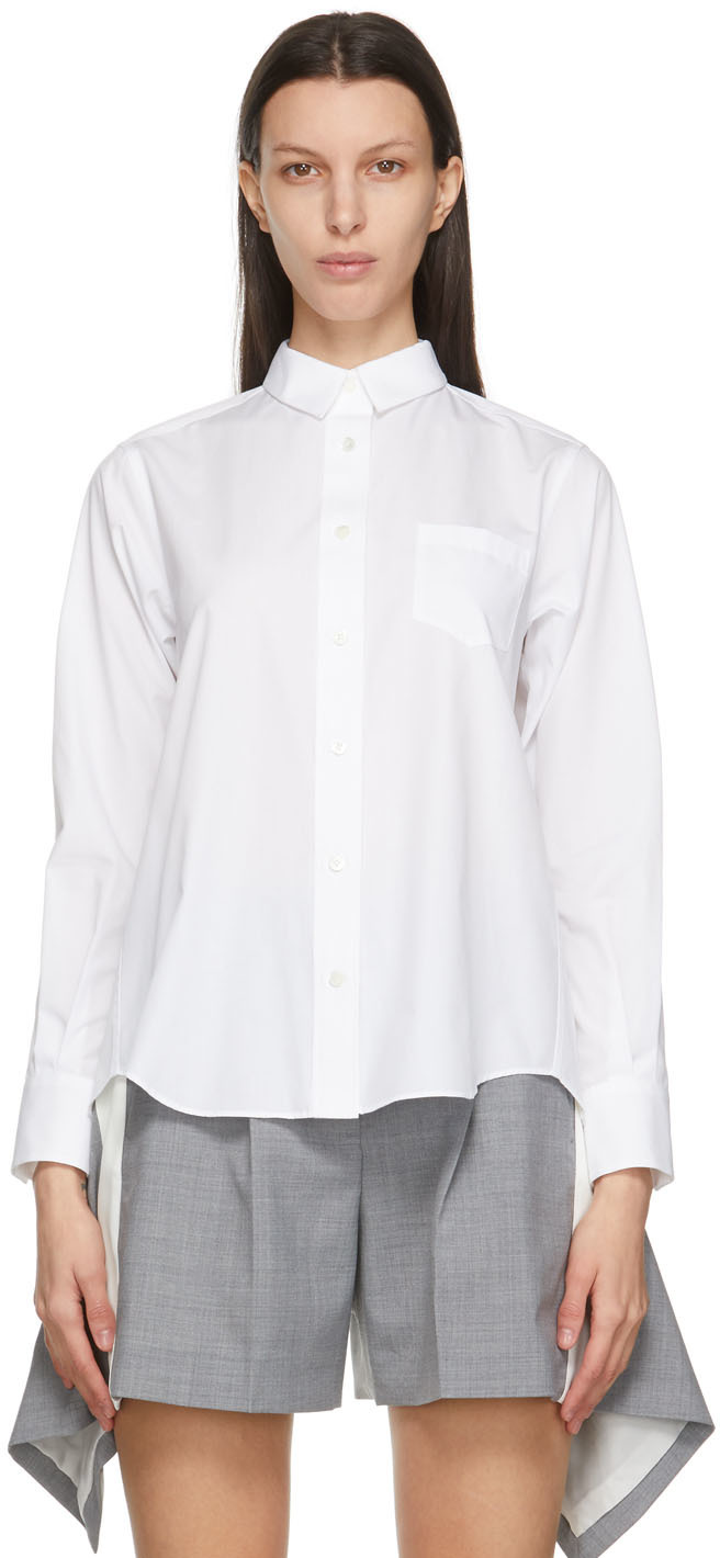 sacai: White Poplin Pleated Back Shirt | SSENSE Canada