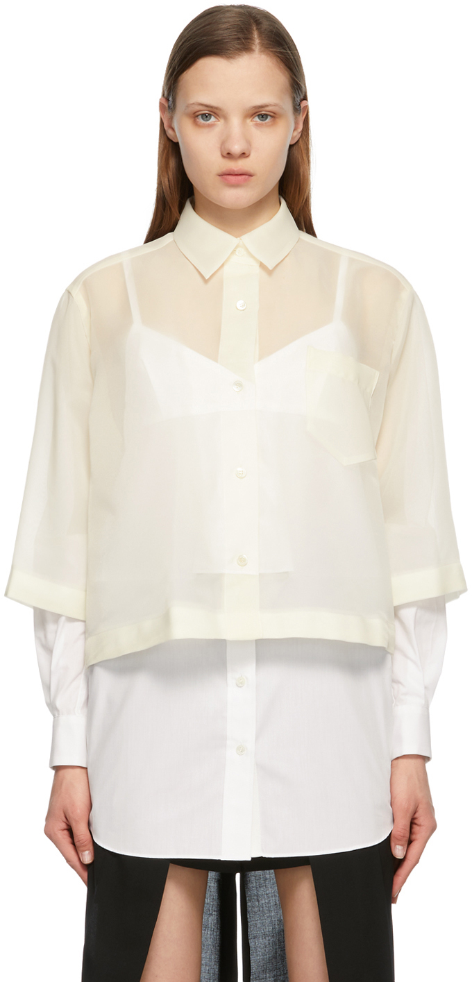 sacai: White Organza & Poplin Shirt | SSENSE UK