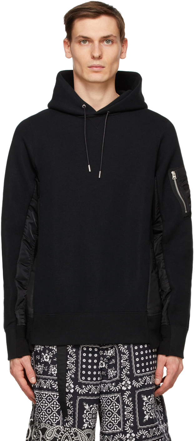 sacai: Black Sponge MA-1 Hoodie | SSENSE UK