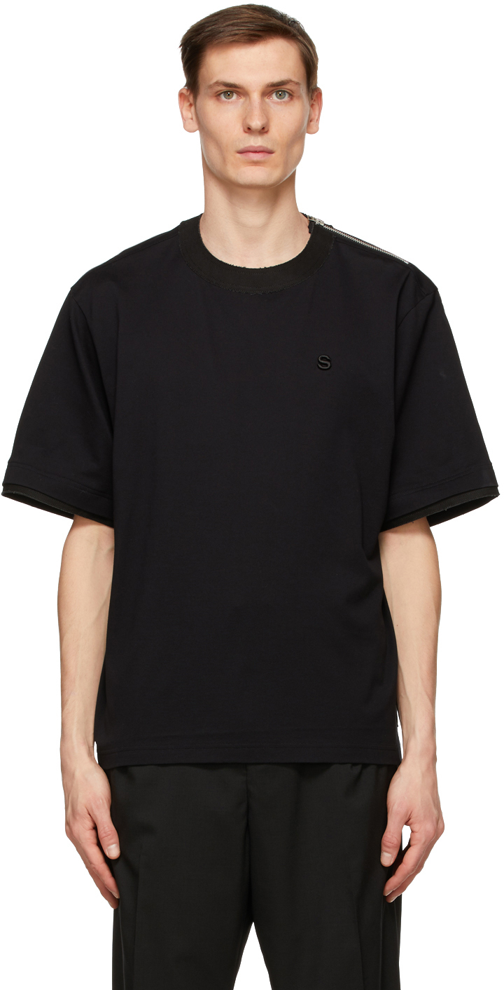 Black Hank Willis Thomas Edition Piqué Zip T-Shirt by sacai | SSENSE