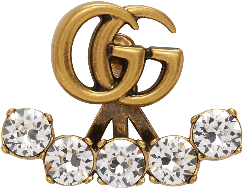 Gucci Gold Crystal Double G Single Earring SSENSE