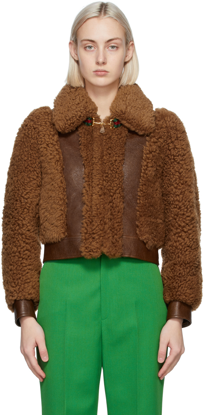 Gucci Brown Curly Shearling Jacket 211451F027001