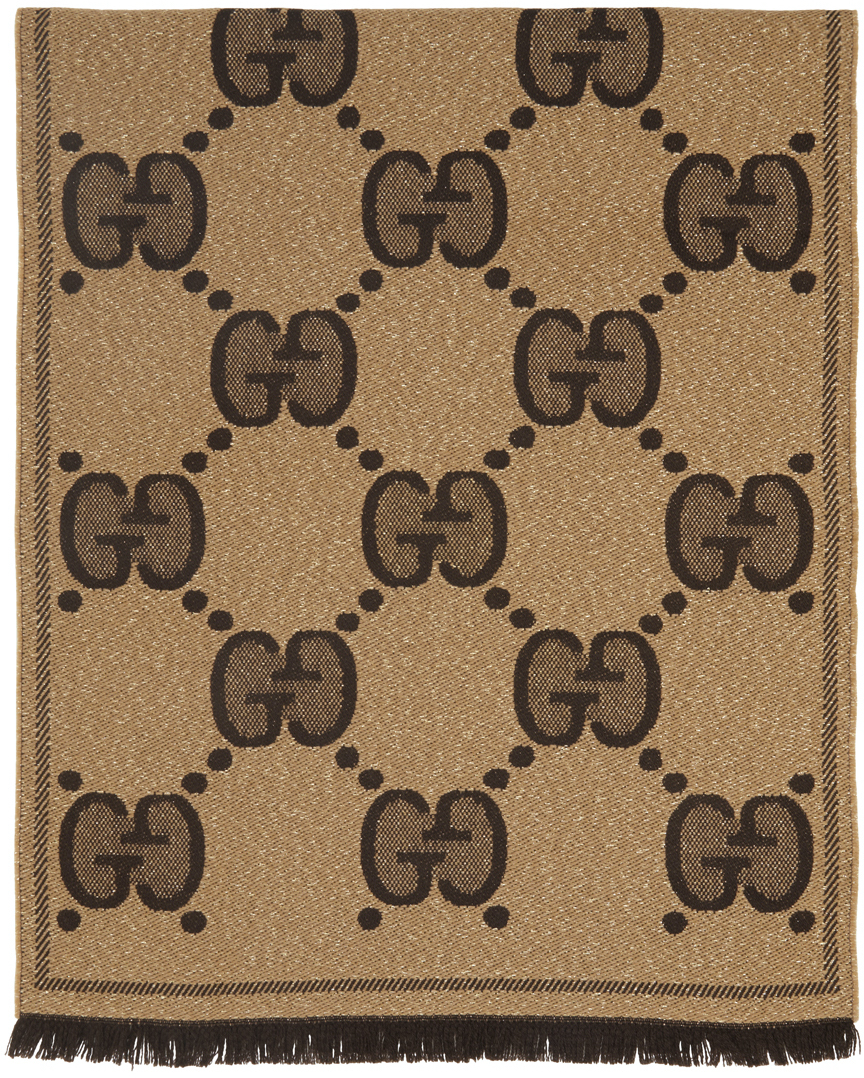 Gucci Foulard En Maille Jacquard Beige Gg Lady Nest Lux Ssense France