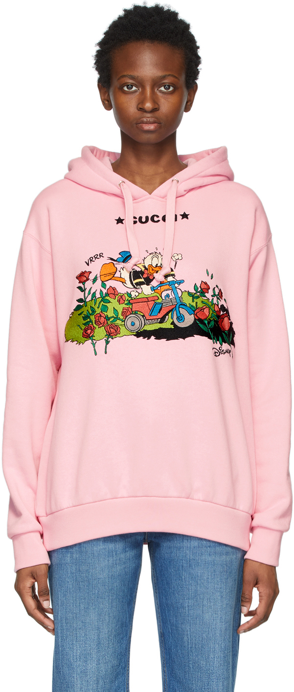 Gucci: Pink Disney Edition Garden Donald Duck Hoodie | SSENSE Canada