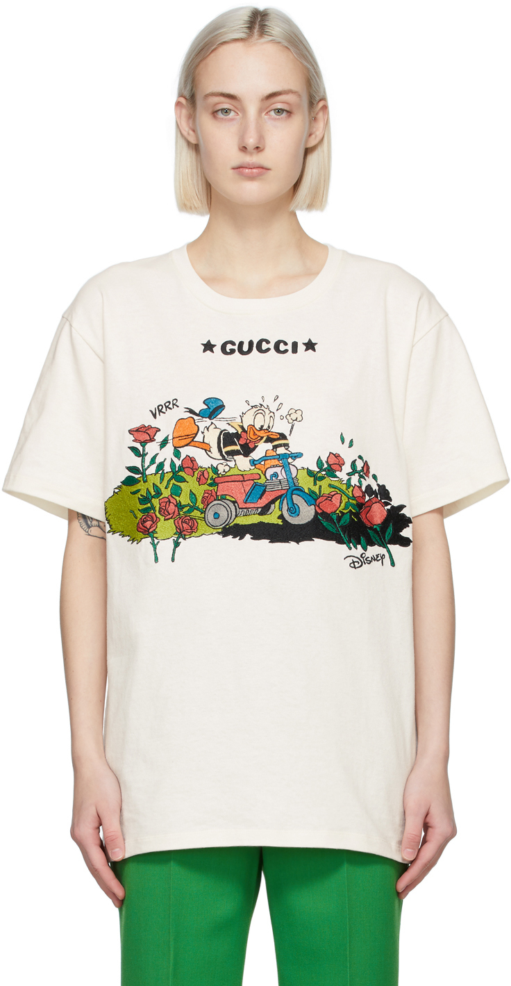 Gucci: Off-White Disney Edition Garden Roses Donald Duck T-Shirt | SSENSE