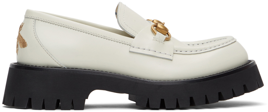 Gucci 白色马衔扣沟纹底乐福鞋 Ssense