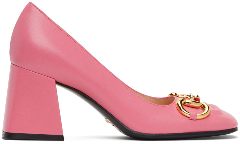 Gucci: Pink Horsebit Mid Heel Pumps 