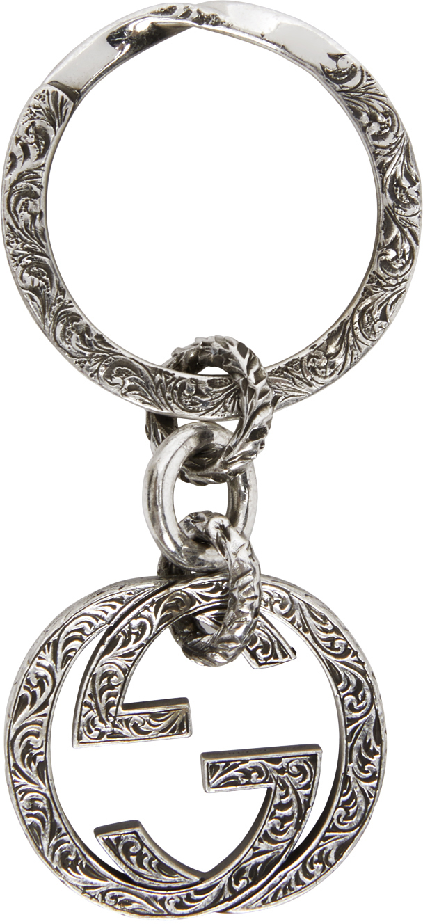 Gucci Silver Engraved Interlocking G Keychain SSENSE UK