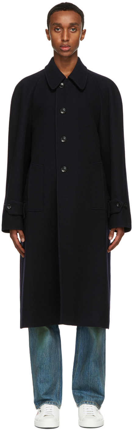 Gucci: Navy Wool Loden Coat | SSENSE Canada