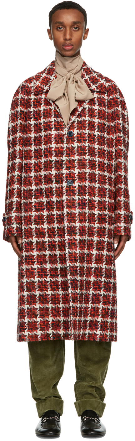 Gucci Red Wool Tweed Coat 211451M176003