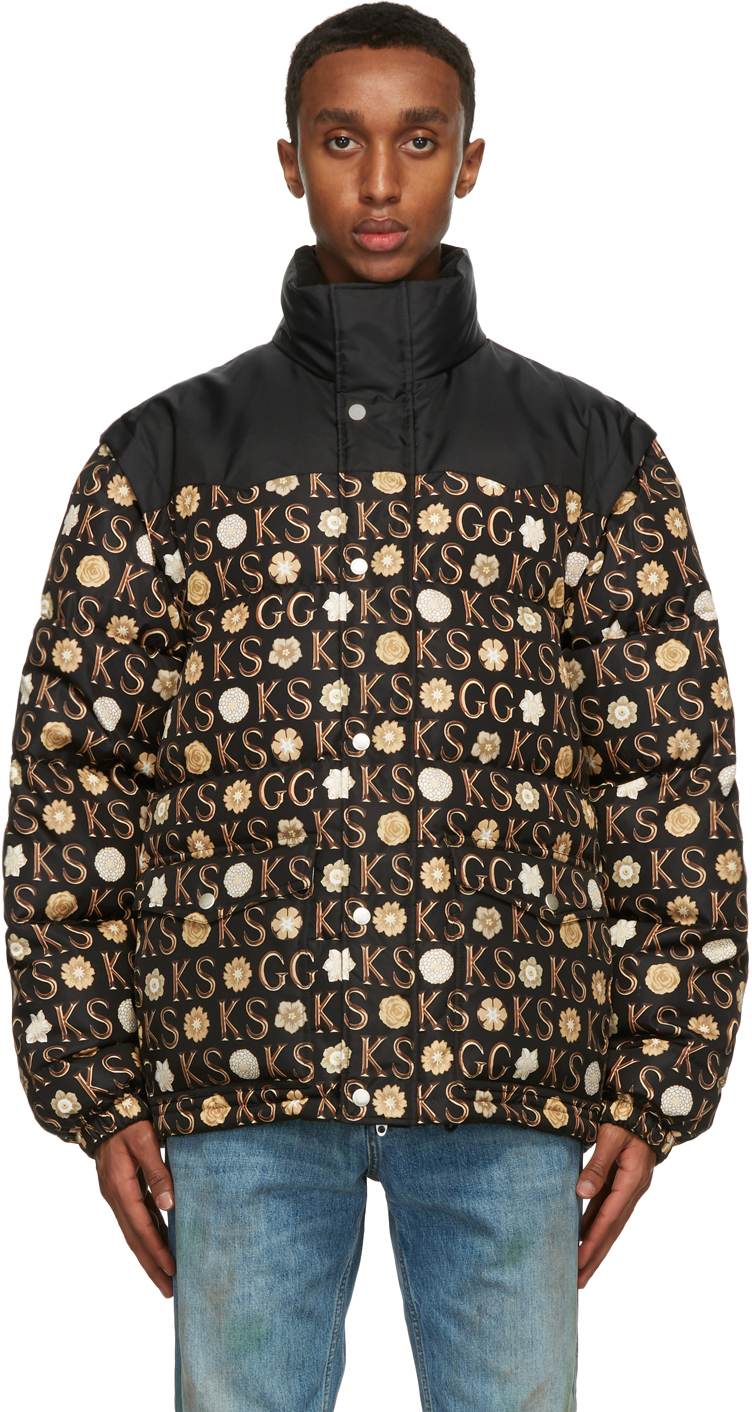 LV Black Puffer Coat Logo Printed