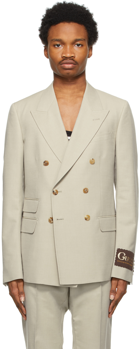 Gucci: Beige Mohair & Wool Blazer | SSENSE