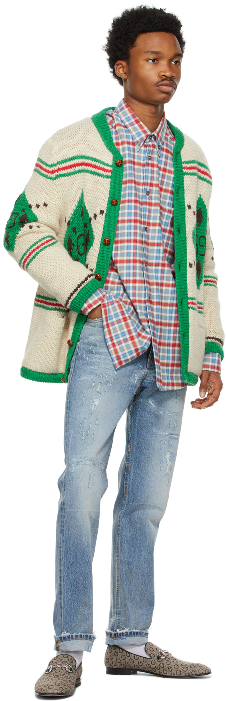 Gucci ブルー & レッド チェック フランネル シャツ