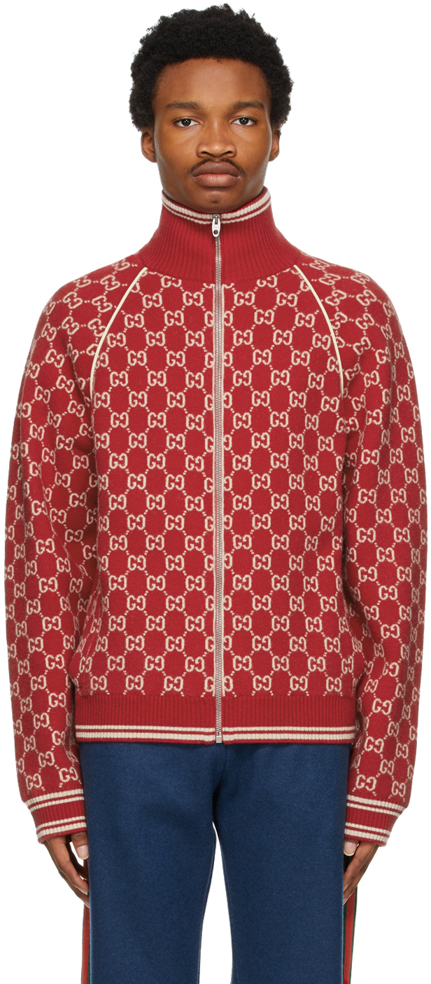 Gucci: Red Wool GG Jacquard Bomber Sweater | SSENSE