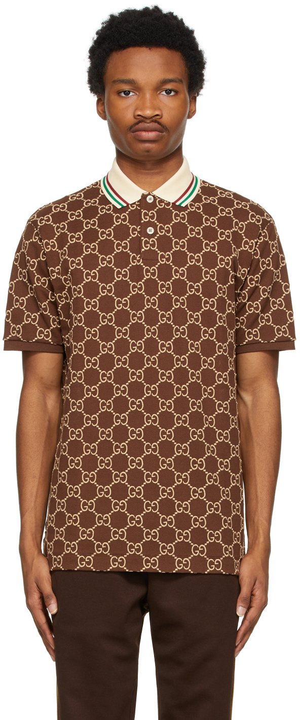 Gucci: Brown Stretch Cotton GG Polo | SSENSE Canada