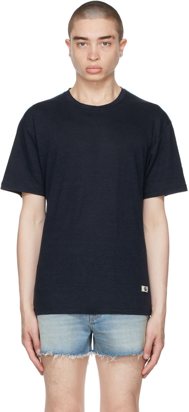 Gucci Navy Linen Jersey T-shirt In 4447 Blue/m