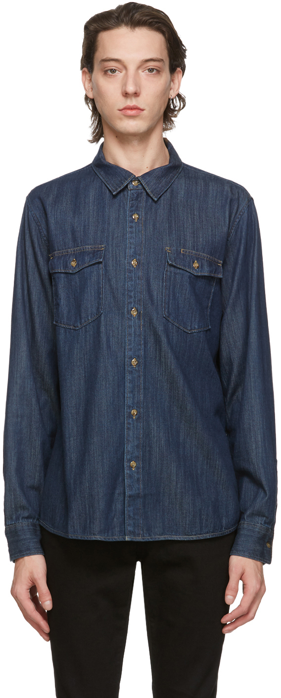 FRAME: Indigo Denim Double Pocket Shirt | SSENSE Canada