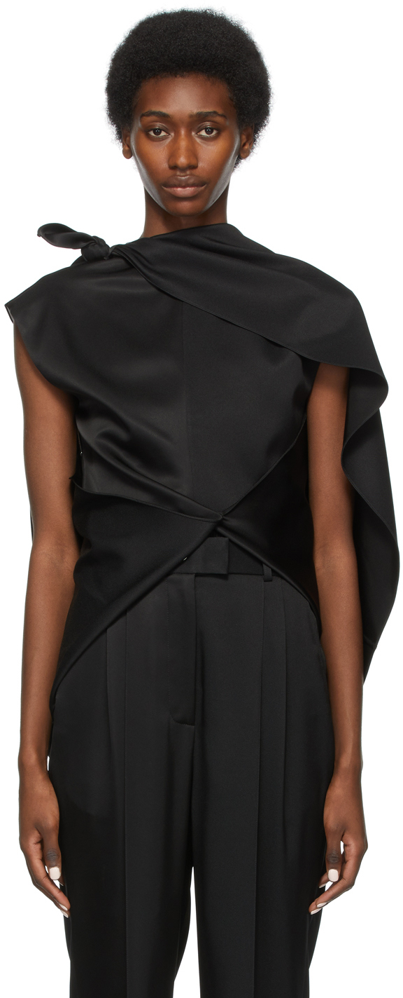 Black Evening Cape Blouse by Peter Do on Sale