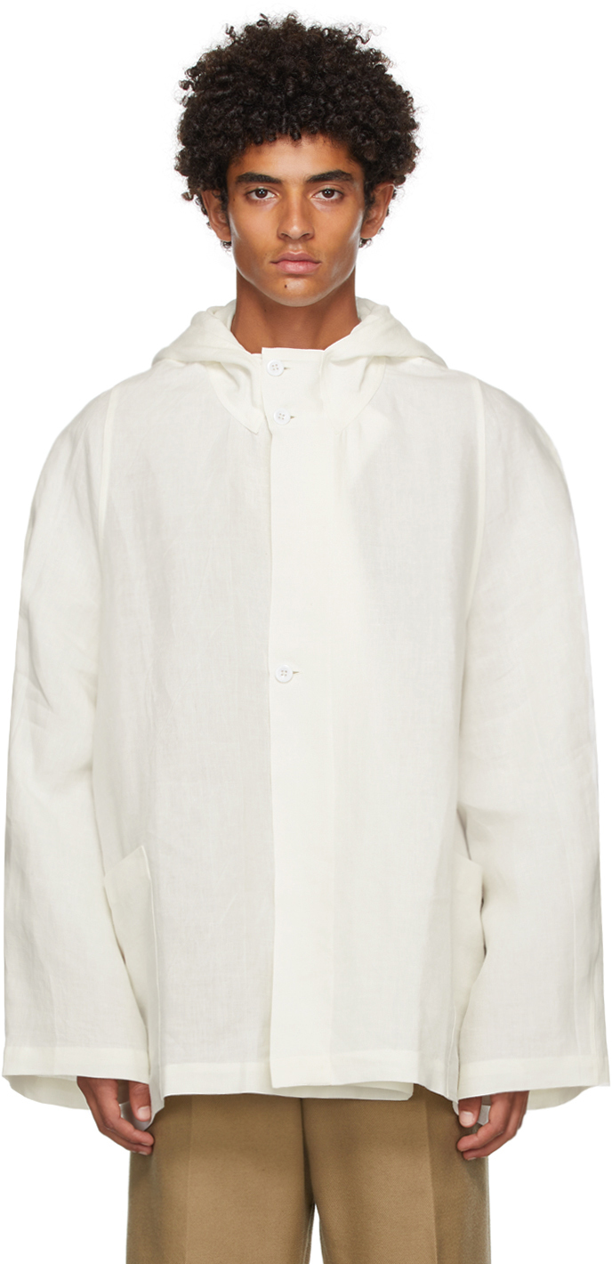3MAN White Pleated Button Hoodie