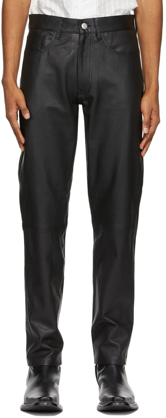 men's leather straight leg pants