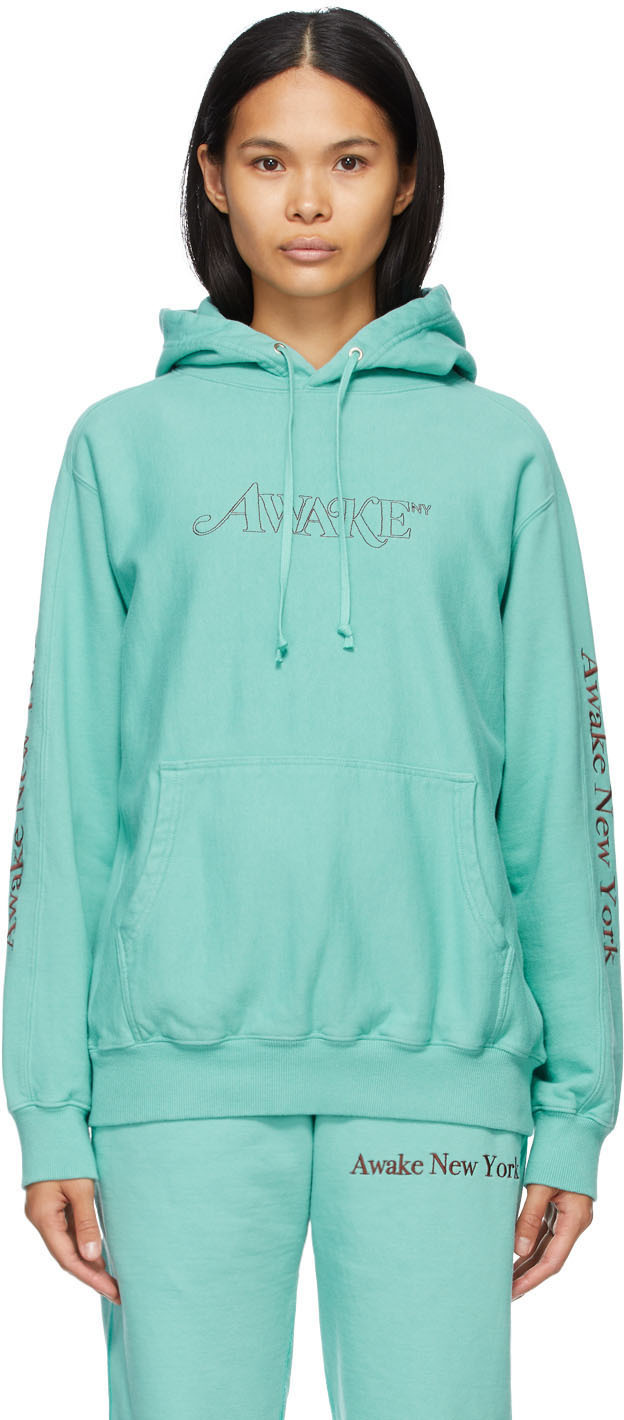 Blue Classic Outline Logo Hoodie by Awake NY on Sale