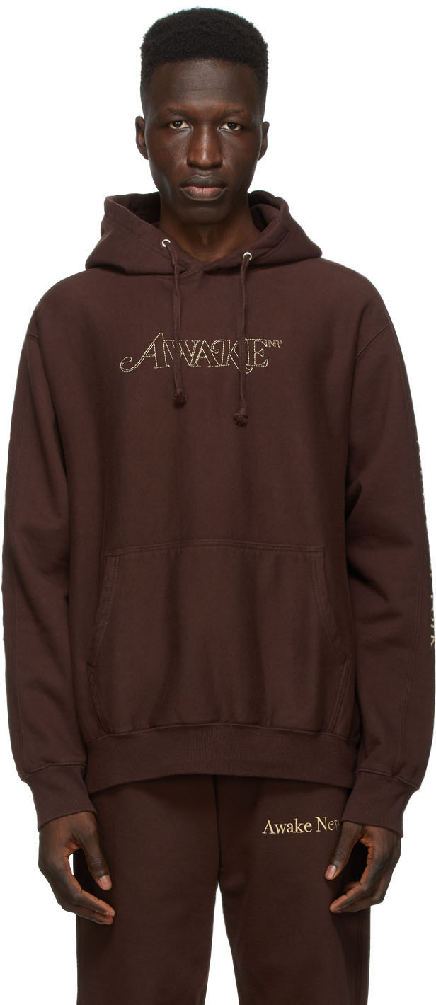 Brown Classic Outline Logo Hoodie by Awake NY on Sale