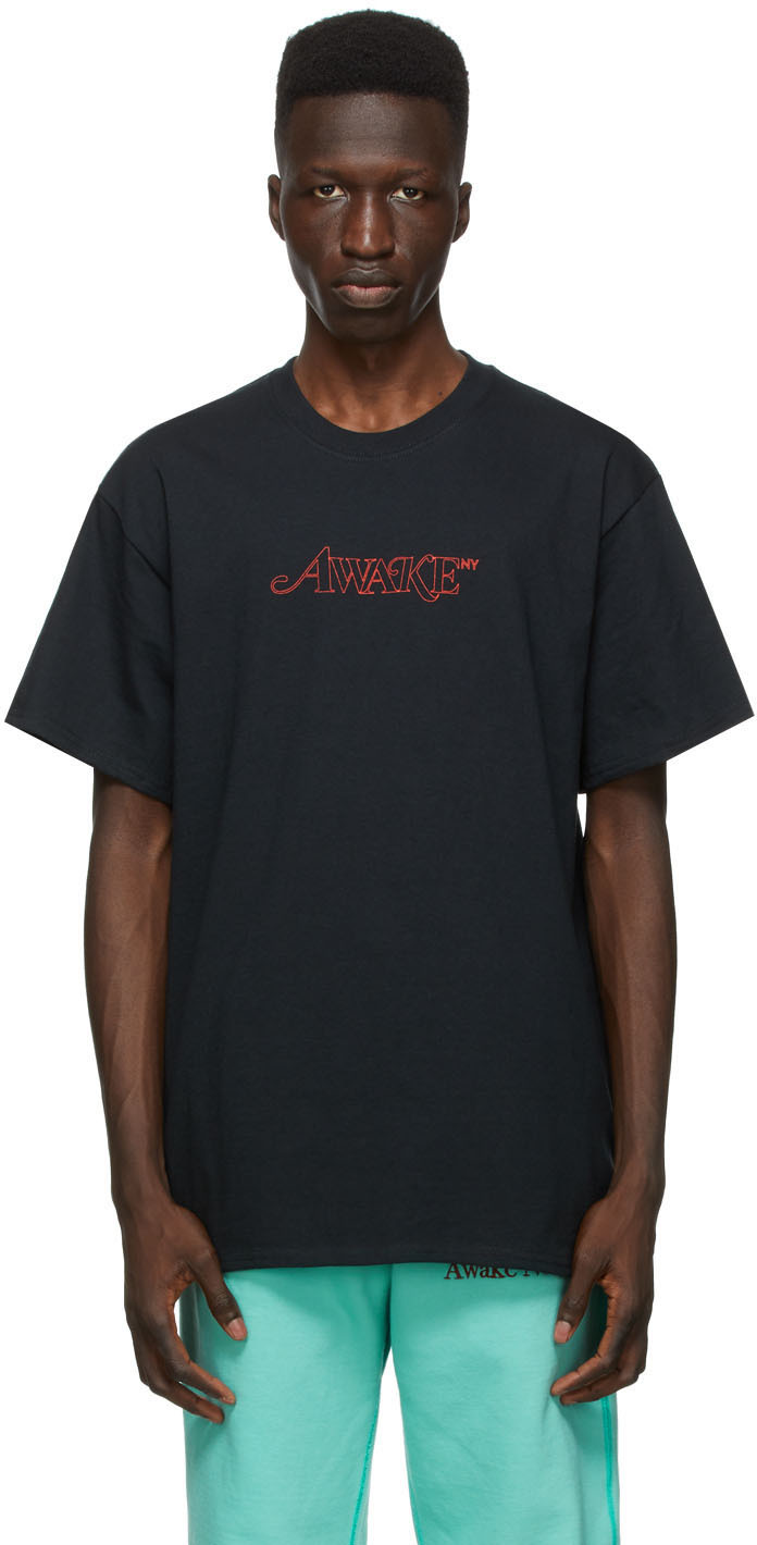 Awake NY: Black Classic Outline Logo T-shirt | SSENSE