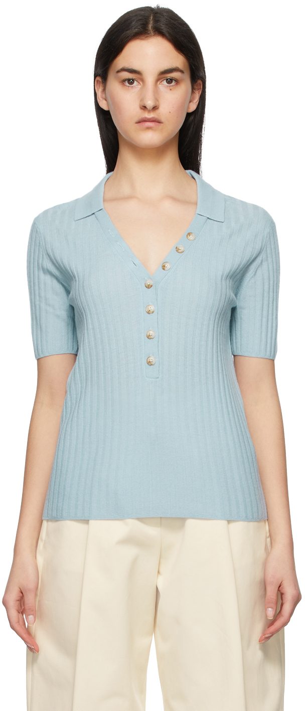 Blue Cashmere Socotra Polo by Loulou Studio on Sale