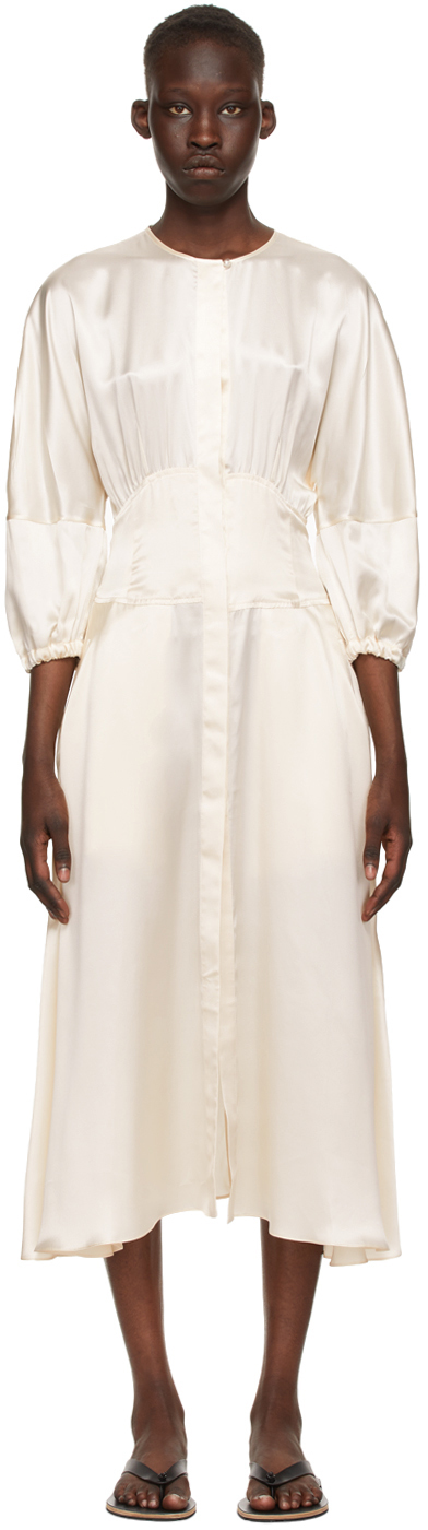 Le Kasha Off-white Silk Karamay Corested Dress In Cream