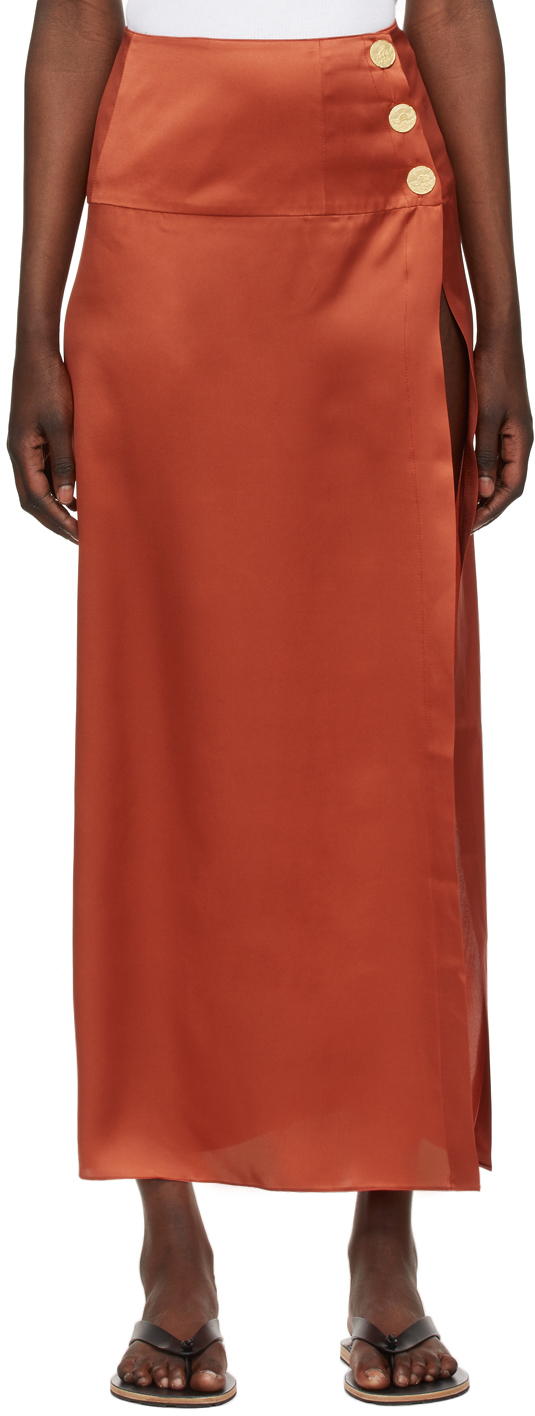 Le Kasha Orange Silk Coin Tacheng Skirt