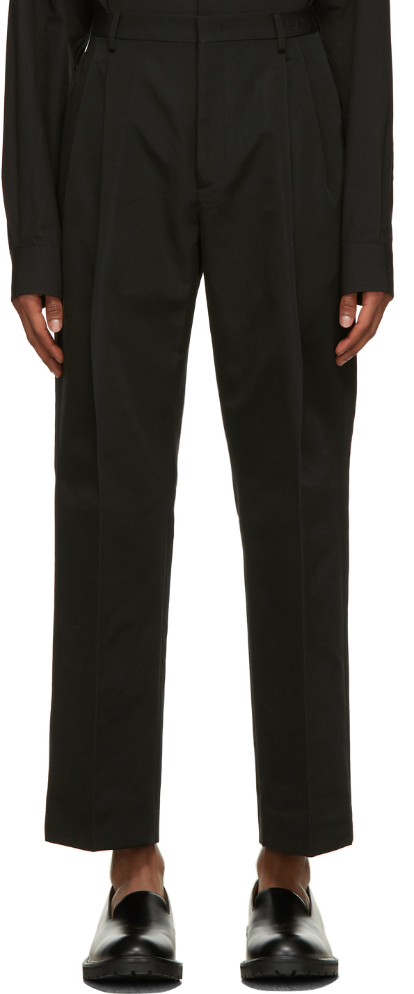 Valentino: Black Pleated Logo Trousers | SSENSE UK