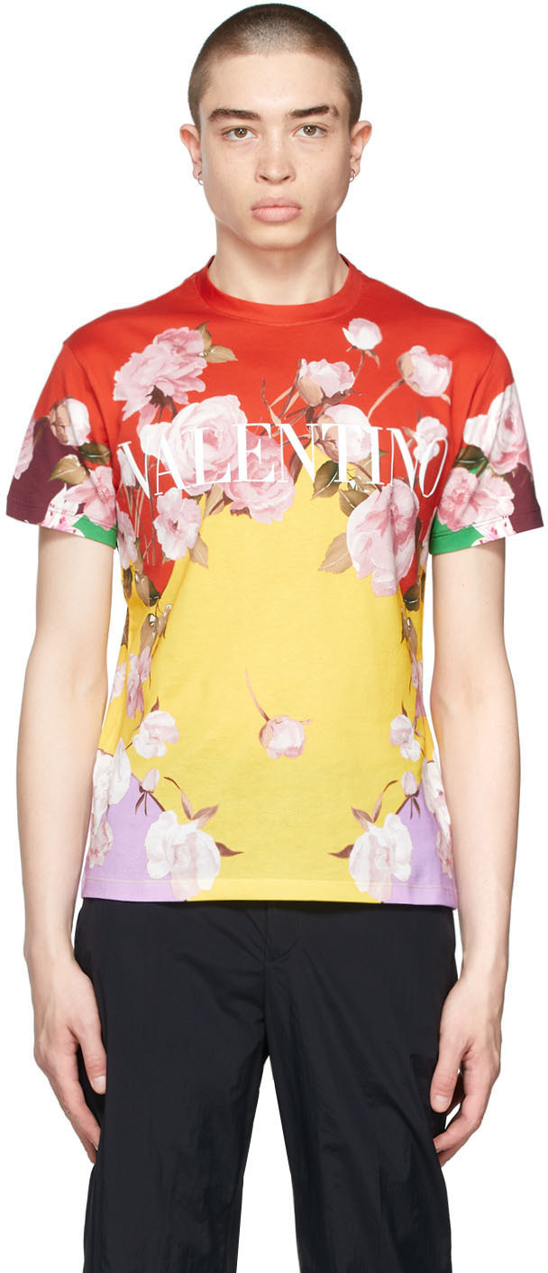 VALENTINO MULTICOLOR FLYING FLOWERS PRINT T-SHIRT