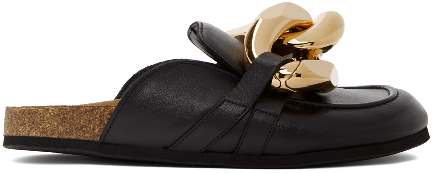 JW Anderson Black Leather Curb Chain Loafers