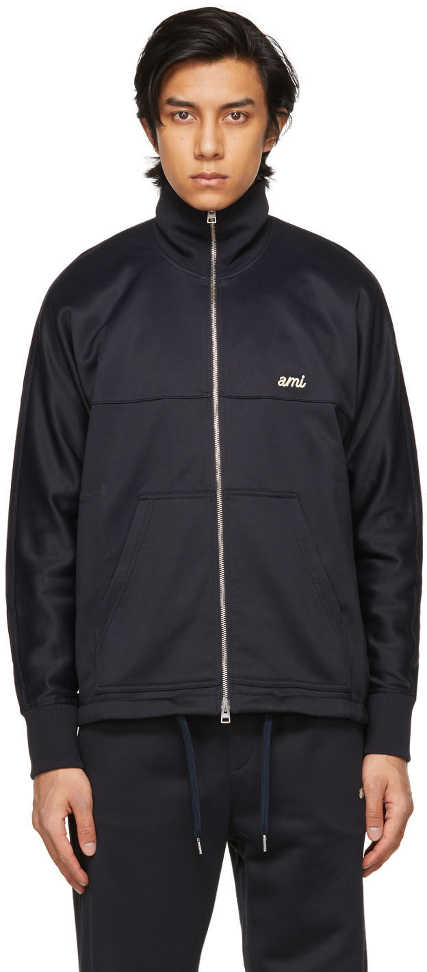 AMI Alexandre Mattiussi Navy Embroidered Technical Zipped Sweater
