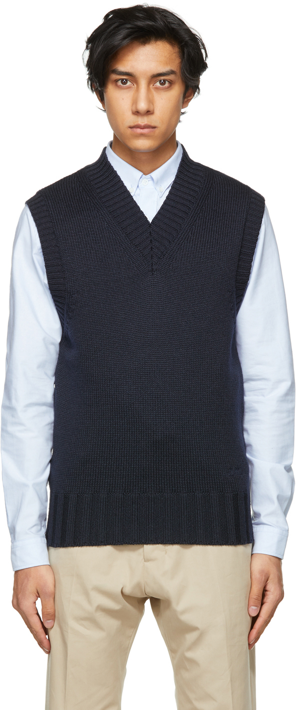 AMI Alexandre Mattiussi Navy Knit V-Neck Vest