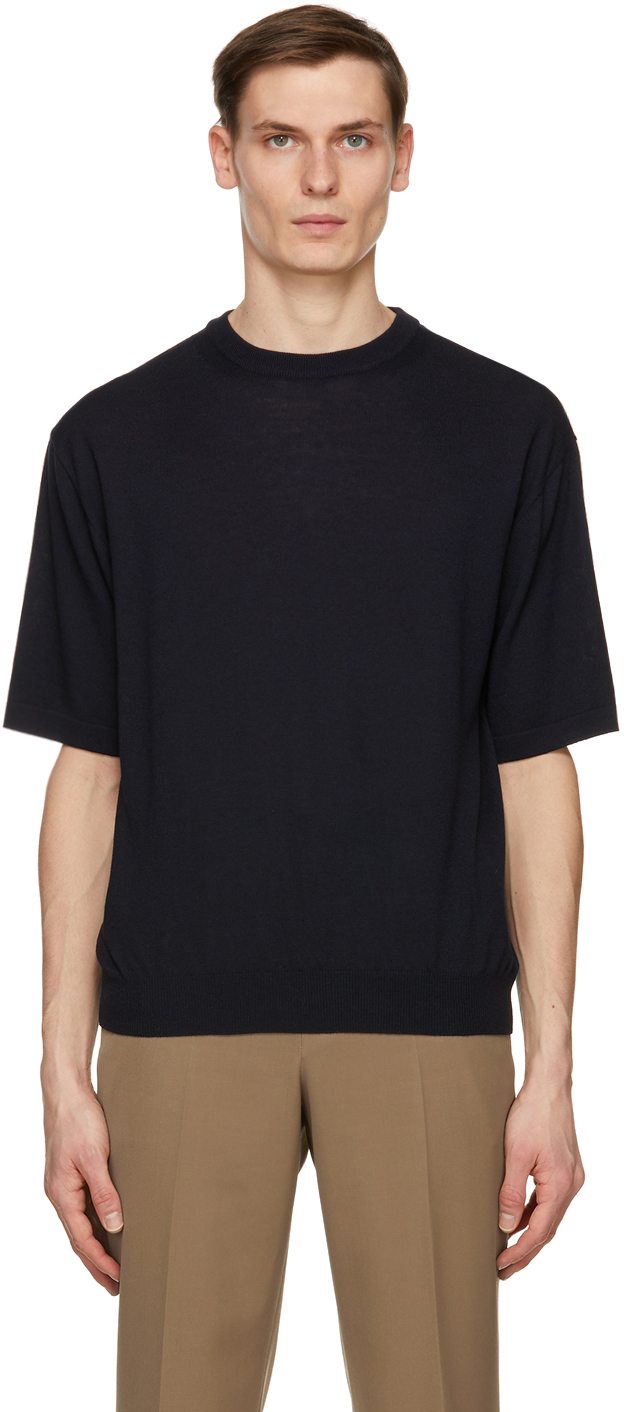 AURALEE: Navy Cashmere Hard Twist Top | SSENSE