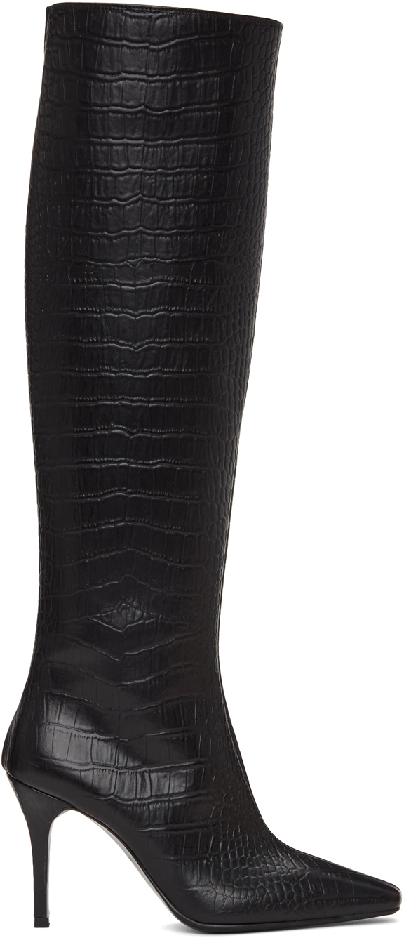 System Black Croc Tall Boots