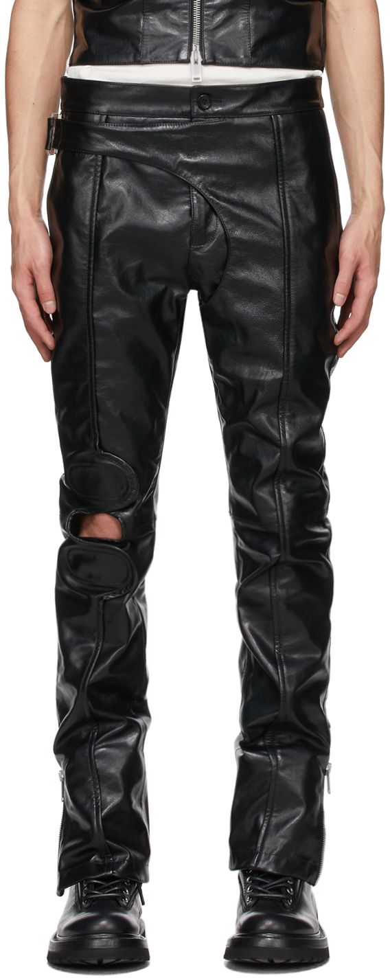 ADYAR: SSENSE UK Exclusive Black Leather Brace Trousers | SSENSE