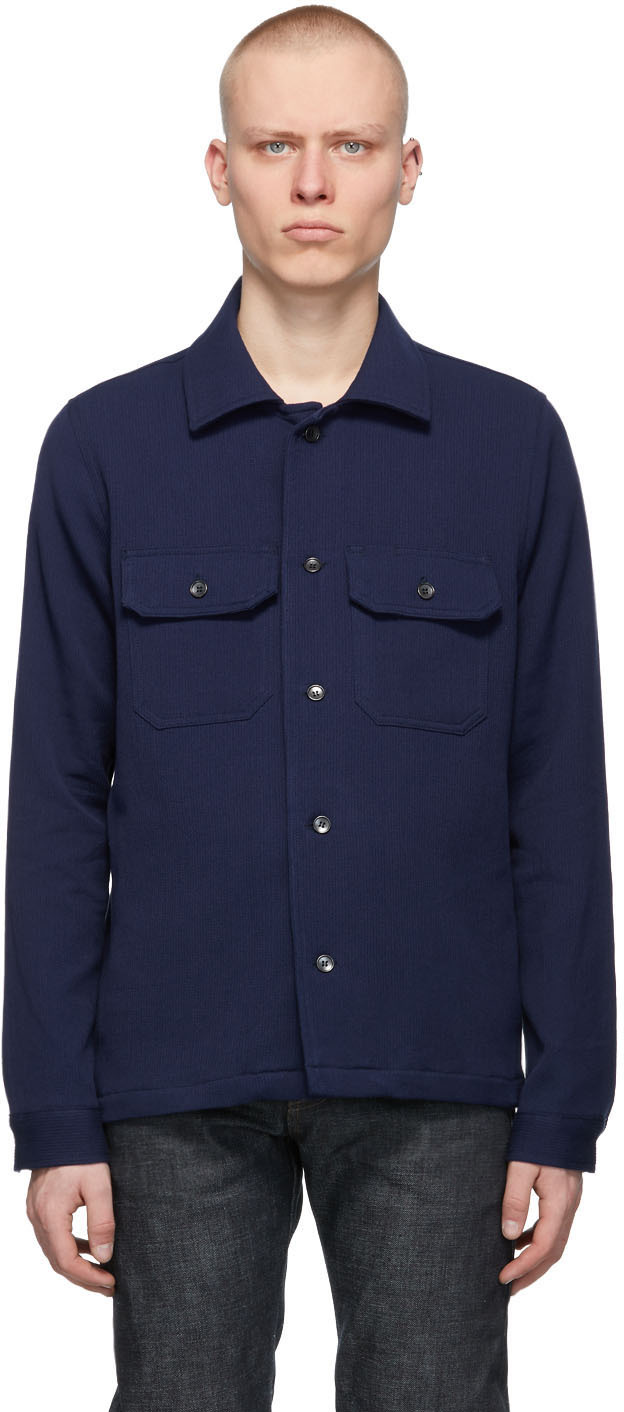 Navy Loose Weave Dobby Shirt by Naked 