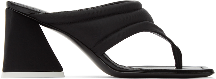 The Attico Black Satin Devon Thong Heeled Sandals