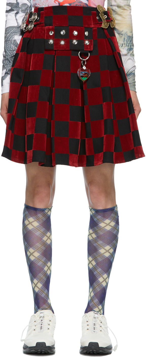 Chopova Lowena: Red & Black Checkerboard Skirt | SSENSE