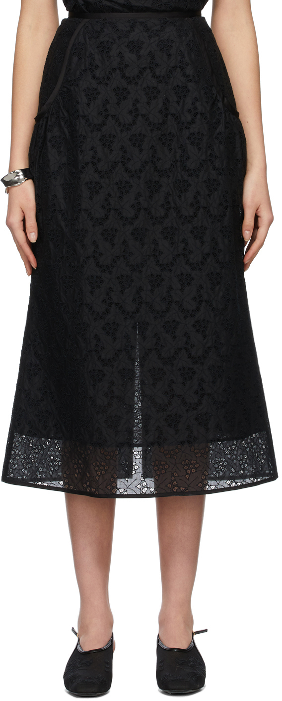 Mame Kurogouchi Black Lace Embroidery Skirt