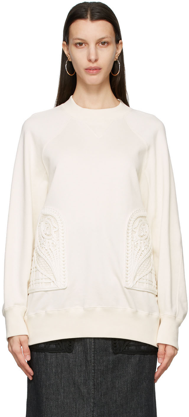 Mame Kurogouchi: Off-White Embroidered Oversized Sweatshirt | SSENSE