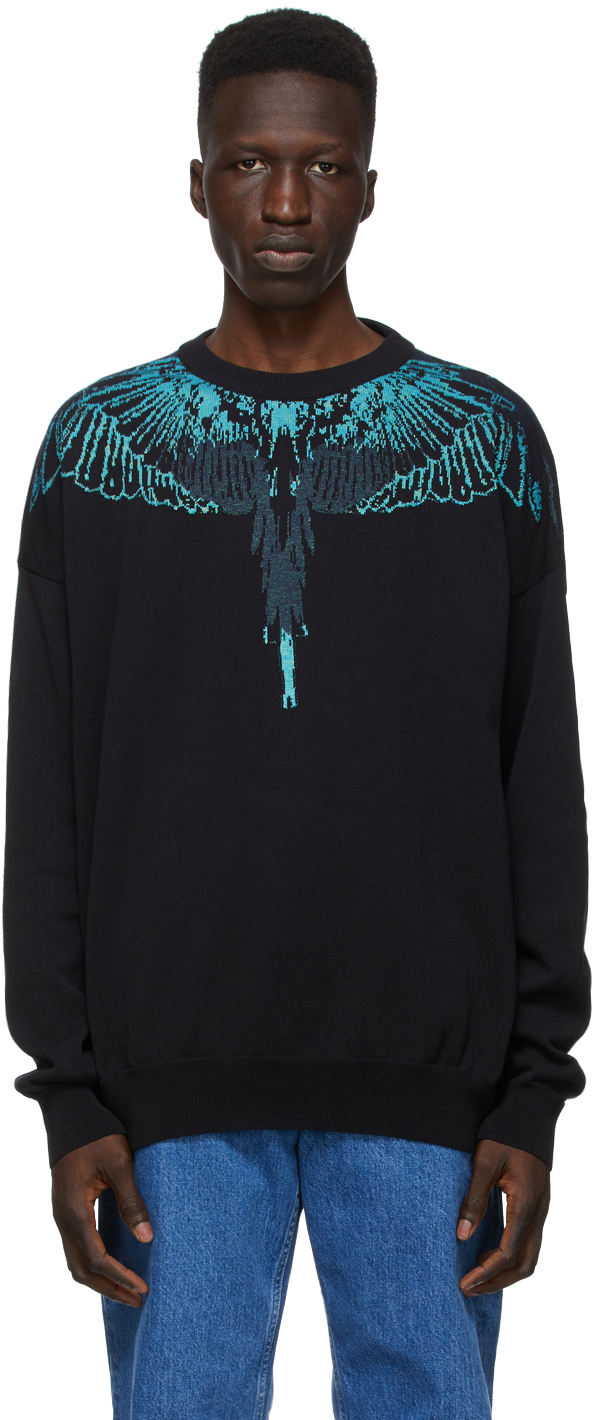 Black Jacquard Wings Sweater by Marcelo Burlon County of Sale