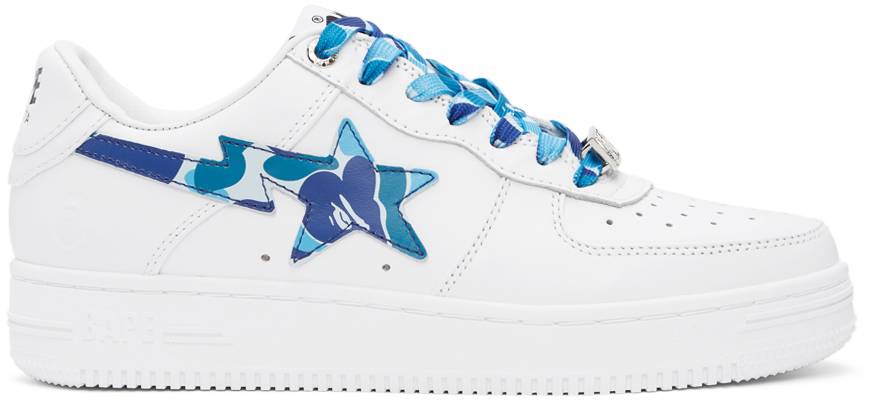 Bape White & Blue Camo Sta Low Sneakers In White/blue